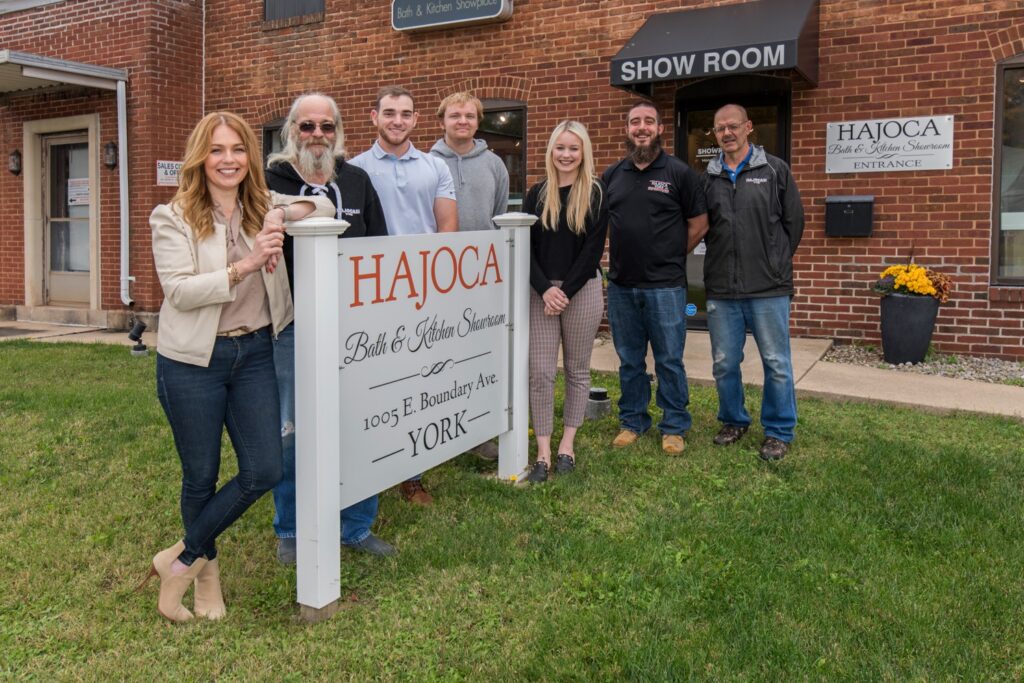 Hajoca York team standing in front of the showroom building